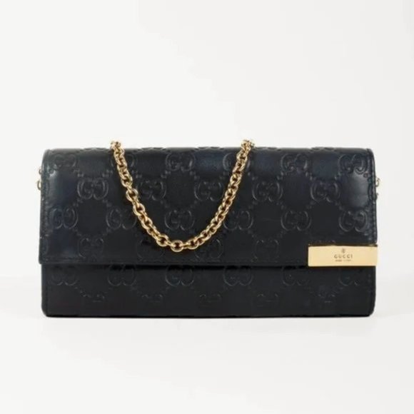 Gucci Guccissima Black Leather Chain Wallet - Picture 1 of 11